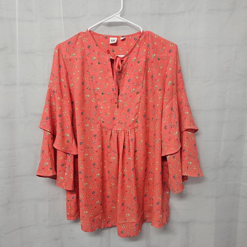 Gap Maternity Blouse Boho Layered Festival Floral Peasant Pink Coral M - Picture 8 of 13